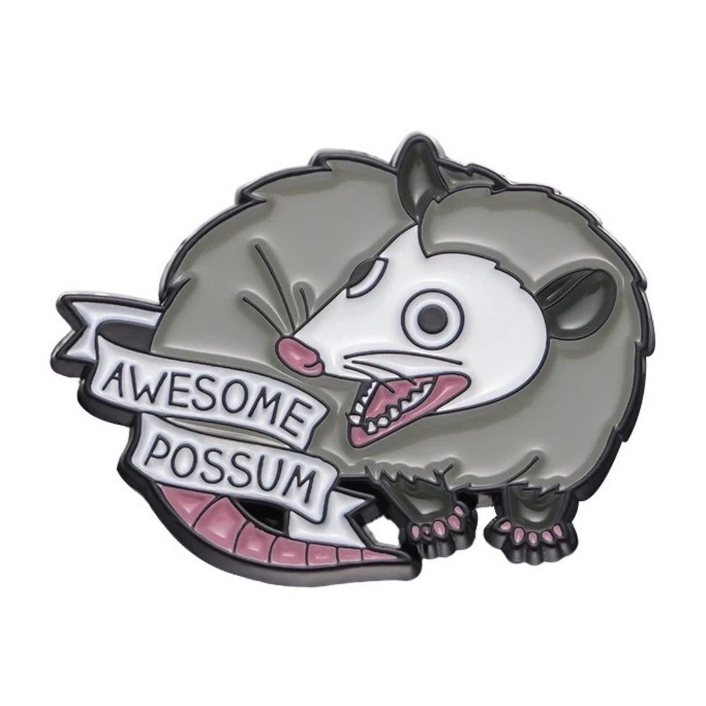 Awesome Possum Enamel Metal Pin Funny Creepy Grunge Animal Pun Unique Punk Badge